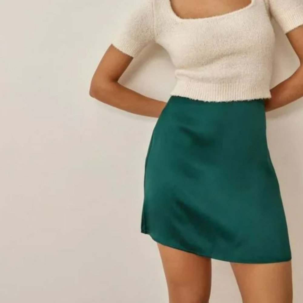 Reformation - Benson Silk Skirt - Green